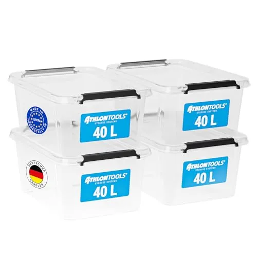 ATHLON TOOLS 4er Set 40l Aufbewahrungsboxen mit Deckel von ATHLON TOOLS