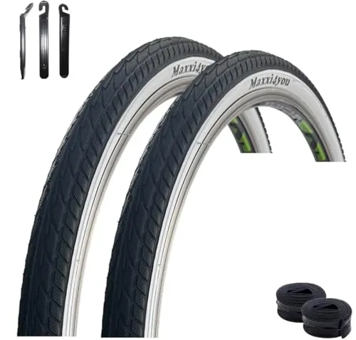 maxxi4you HY 156 Fahrradreifen in Schwarz/Weiß 47-559 (26 x 1,75) + 2 x passende Schläuche DV inkl. maxxi4you Reifenheber 2 x