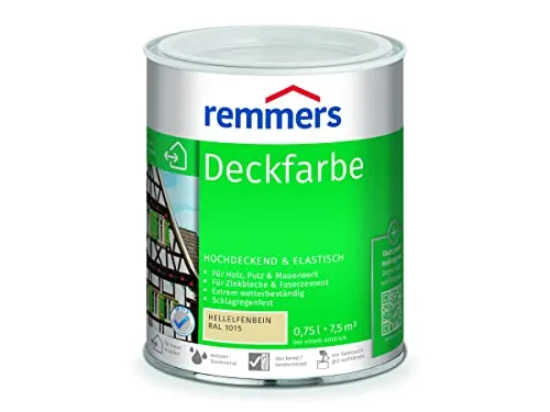 Remmers Deckfarbe hellelfenbein (RAL 1015) – Hochdeckende Wetterschutzfarbe für innen und außen - Lacke – Remmers Deckfarbe bietet exzellenten Wetterschutz und haftet auf vielen Untergründen, ideal für Holz, Zink und mehr.