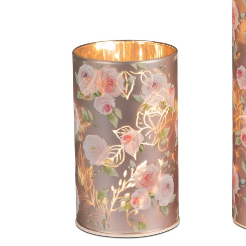 LED Tischlampe Deko Licht LA ROSE mit Rosendekor H. 15cm Rosa Glas Formano