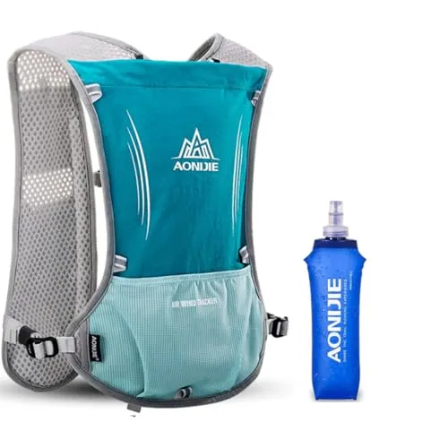 Laufrucksack Trinkrucksack 5L Leichter Laufen Rucksack Fahrradrucksack mit Optional Trinksystem für Damen Herren (Hellblau mit 500ml Trinkflasche)