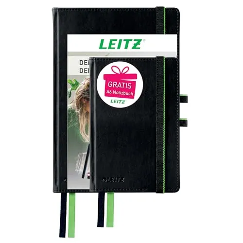 Leitz Complete Set Qualitäts-Notizbuch A5 + A6 kariert – 2er Set in Schwarz - Hochwertige Notizbücher im praktischen A5 und A6 Format. Ideal für Notizen und Skizzen, ausgestattet mit Gummibandverschluss, Lesezeichen und Stiftschlaufe. Perfekt für Büro und unterwegs.