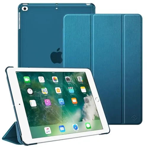 Fintie Hülle für iPad 9.7 Zoll 2018 2017 / iPad Air 2 (2014) / Air 1 (2013) - Ultradünn Schutzhülle mit transparenter Rückseite Abdeckung Cover mit Auto Schlaf/Wach Funktion, Satinoptik blaugrün