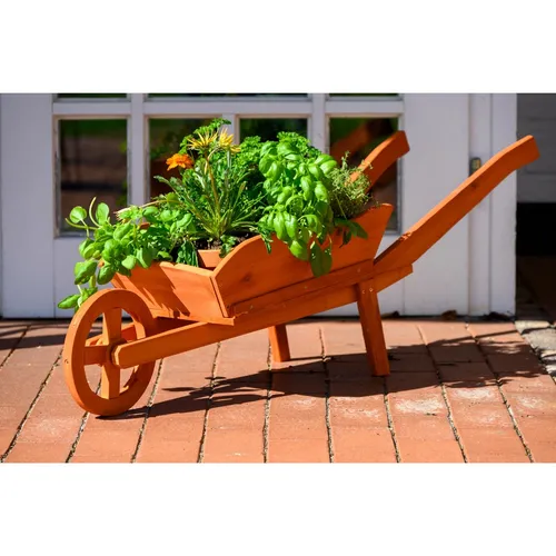 Dekorativer Pflanzschubkarre aus Holz - Körbe, Blumentöpfe, -kästen & Untersetzer – Mit Rollen und 20L Kapazität, ideal für Blumen und Kräuter im Außenbereich.