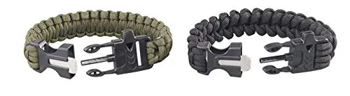 Semptec Urban Survival Technology 2er-Set Survival-Armbänder mit Seil, Pfeife, Feuerstahl und Messer