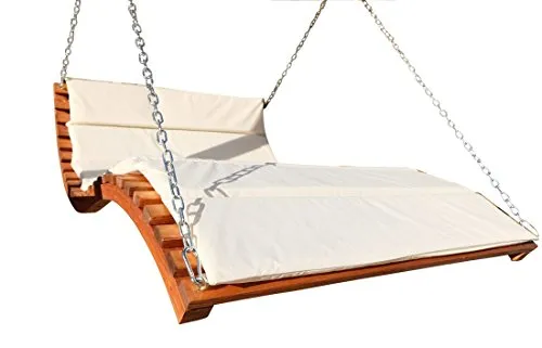 Design Hollywoodliege ARUBA-LOUNGER - Hollywoodschaukel für 2 Personen, aus robustem Lärchenholz, inklusive Kette und bequemen Sitzpolster, ideal für Innen- und Außenbereiche.