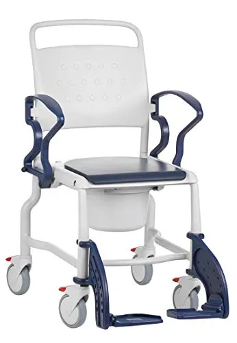 FabaCare Toilettenrollstuhl Bonn, made in Germany, Premium Toilettenstuhl, WC Rollstuhl, fahrbar, mit Eimer, bis 130 kg, Grau-Blau