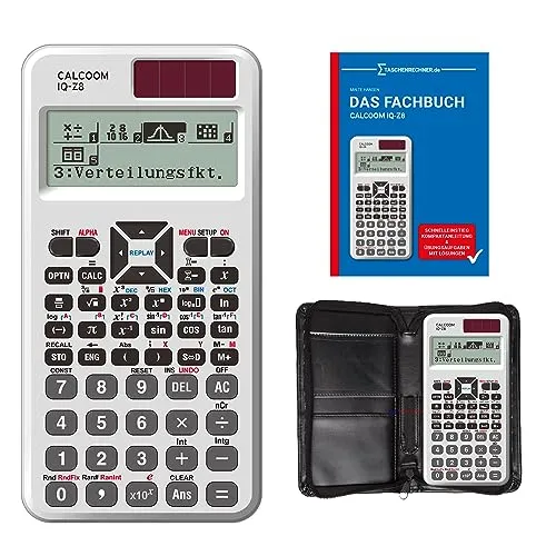 Calcoom IQ-Z8 - Wissenschaftlicher Taschenrechner mit 5 Jahren Garantie - Wissenschaftlicher Taschenrechner mit hochauflösendem Display, Solar- und Batteriebetrieb sowie umfangreichen Funktionen für Studium und Beruf, inklusive Schutztasche und Fachbuch.