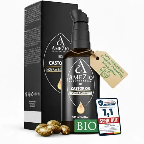 Rizinusöl Bio Kaltgepresst I Für Haare, Körper, Haut, Wimpern, Augenbrauen, Bart, Nägel I 100% rein & nachhaltig I Natürlich für Kosmetik I Hautpflege I Vegan & Tierversuchsfrei I 100ml