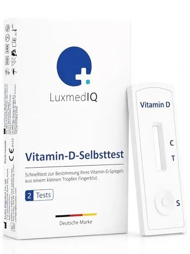 2x LuxmedIQ Vitamin D Test für Zuhause - Vitamin D Spiegel im Blut einfach messen - Ergebnis in 10 Minuten - bei Müdigkeit, Energielosigkeit, Depressionen