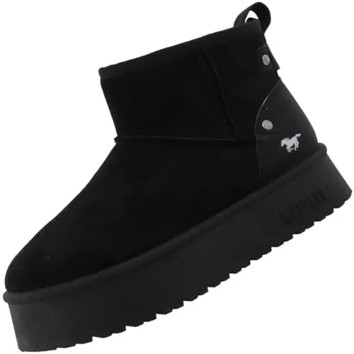 Mustang Damen Stiefelette gefüttert schwarz - 36 - Modische Damen Stiefelette aus Kunstleder, mit wärmendem Kunstfell gefüttert. Die flache Plateau-Sohle sorgt für angenehmen Tragekomfort. Ideal für den Freizeitlook.