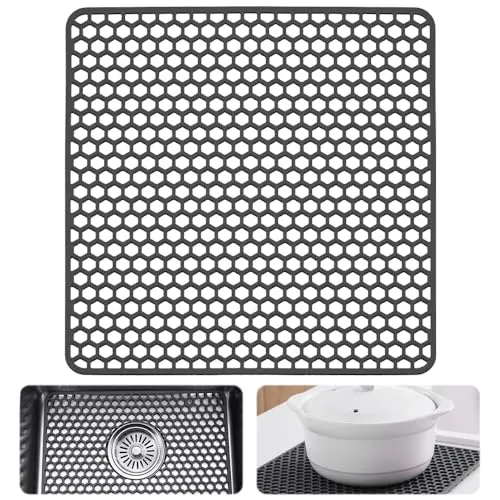 NAROSEBE Spülbeckeneinlage Silikon Spülbeckenmatte 30.5*30.5cm Spülmatte Abtropfmatte Spülbeckenschutz Silikon Sink Mat Spülbecken Schutzmatte zum Abstellen und Trocken von Besteck (A-Grau)