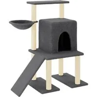 vidaXL Kratzbaum Dunkelgrau mit Sisal-Kratzsäulen - Kratzbaum für Katzen, 96,5 cm hoch, bietet Kuschelhöhle, Liegefläche und Sisal-Säulen für optimales Krallenwetzen und Spielvergnügen.