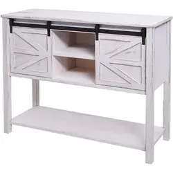 MCW Kommode MCW-D57, Shabby-Design mit Schiebetüren - Türkommoden im eleganten Vintage-Look, bietet reichlich Stauraum mit vier Fächern und zwei Schiebetüren für individuellen Stil und antiken Charme.