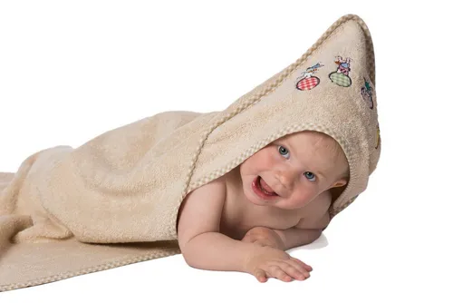 ZOLLNER Kapuzenhandtuch, 100 x 100 cm aus 100% Baumwolle - Kapuzenhandtuch für Babys, ideal nach dem Baden mit süßer Hündchen-Verzierung. Kuschelweich und saugstark – perfekt als Geschenk zur Geburt oder Geburtstag!