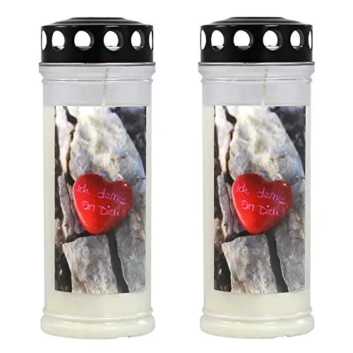 Ebersbacher Kerzenfabrik GmbH Gedenkkerzen Grablicht mit Motiv Stein/Herz 2 Stück ca. (Ø x H) 75 x 210 mm