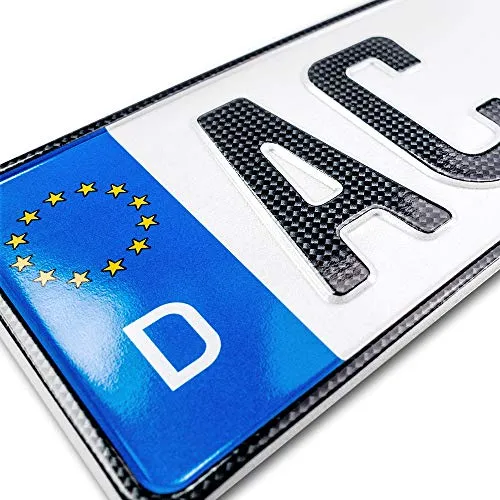 schildEVO 1 Carbon Kfz Kennzeichen | 520 x 110 mm | OFFIZIELL amtliche Nummernschilder | DIN-Zertifiziert – EU Wunschkennzeichen mit individueller Prägung | Autokennzeichen