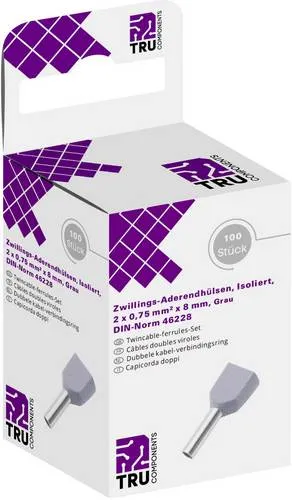 TRU COMPONENTS T1906C153 Zwillings-Aderendhülse 0.75mm² Teilisoliert Grau 100St.