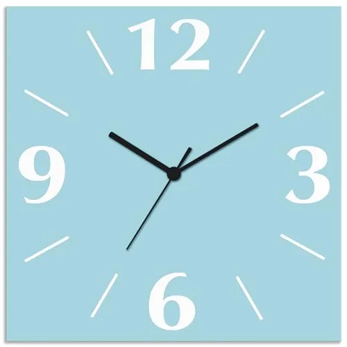 ARTLAND Wanddeko Wanduhr ohne Tickgeräusche Alu Funkuhr 30x30 cm Quadratisch Lautlos 4 Ziffern Farbig Schlichtes Design Türkis Hellblau S7JZ