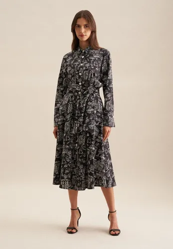 seidensticker Sommerkleid Schwarze Rose Langarm Kragen Druck