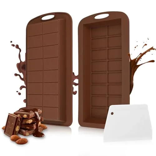 Luxoraiova Schokoladenform aus Silikon, 2 Stück Tiefe Schokoladentafel Form, Antihaftbeschichtung BPA Free für Schokolade Süßigkeiten Eiswürfel