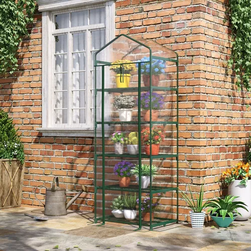 Outsunny Mini-Gewächshaus mit 5 Regalen - Zubehör für Gewächshäuser - Kompaktes Design mit 5 Ebenen für Blumen und Gemüse, ideal für Garten und Terrasse, sorgt für optimalen Sonnenschein durch PVC-Abdeckung.