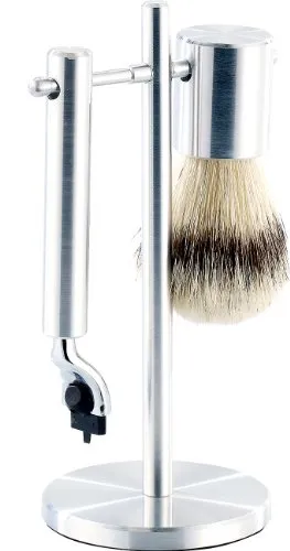 Sichler Men's Care Rasierhobel Set: Edelstahl Rasier-Set mit Pinsel und Ständer, kompatibel mit Gilette-Klingen (Rasierhobel Edelstahl, Rasierhobel Set Herren, Rasierpinsel)