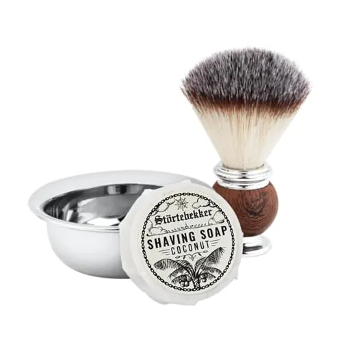 Störtebekker® Premium Rasierpinsel Set mit Rasierschale aus Edelstahl & Rasierseife Kokos [inkl. Rasur- und Bartguide E-Book] - Geschenkidee - Perfekte Ergänzung zu Rasiermesser & Rasierhobel