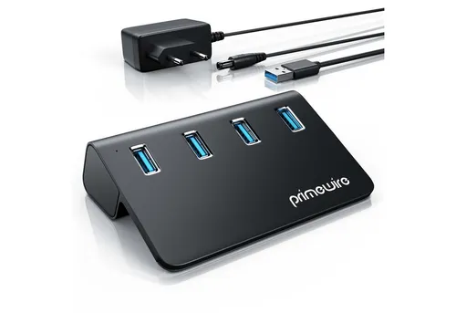 Primewire USB-Adapter 4 Port Hub mit Netzteil - USB-Adapter der Kategorie USB-Adapter, bietet 10 Gbit/s Übertragungsgeschwindigkeit für schnelle Datenübertragungen und ist ideal für den Einsatz mit mehreren Geräten.
