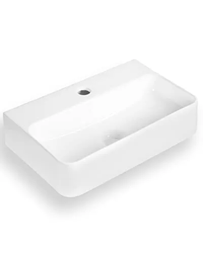 Art-of-Baan Premium Waschbecken eckig - Hochglanz Aufsatzwaschbecken - Keramik-Becken für Waschtisch - Waschschale weiß - 450 * 275 * 105 mm