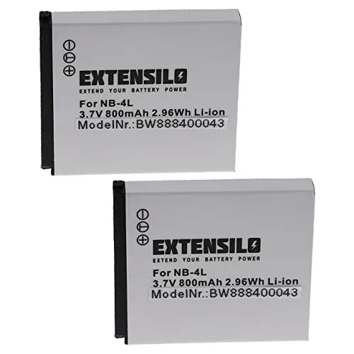 EXTENSILO 2X Akku kompatibel mit Canon Digital Ixus 110 is, 115 HS, 117 HS, 120 is, 230HS, 130, 220HS Kamera (800 mAh, 3,7 V, Li-Ion)