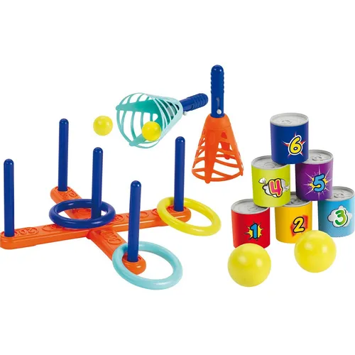Ecoiffier Outdoor Spielset - Ringwurfspiel & Dosenwerfen - Bowling Spielset für Kinder ab 18 Monaten, fördert Geschicklichkeit und soziale Interaktion, ideal für Kindergeburtstage und Strandspiele.