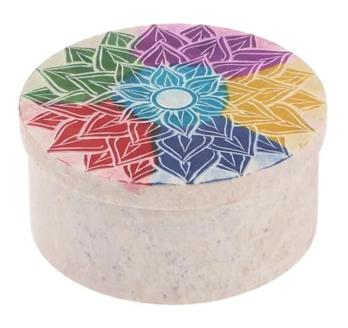 GURU SHOP Dose aus Speckstein, Schmuckdöschen Ø 7,5 cm - Sonnenmandala