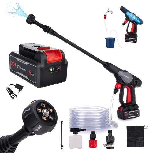 LEHMANN Akku Hochdruckreiniger 20V Max mit 4Ah Akku, 5-in-1 Düse & Schaumsprüher