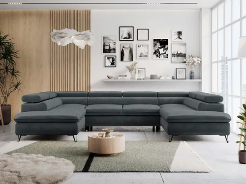 Wohnzimmersofa U-form PETER U - Schlaffunktion & Bettkasten - Dunkelgrau - Modernes Ecksofa mit Schlaffunktion und zwei Bettkästen für zusätzlichen Stauraum. Ideal für stilvolle Wohnzimmer und flexible Nutzung.