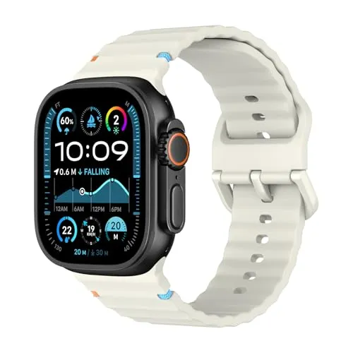 Astorgos Sport Armband Kompatibel mit Apple Watch Ultra 3/2/1 49mm,S11/S10 46mm,9/8/7 45mm,SE3/SE2/SE/6/5/4 44mm,3/2/1 42mm, Weich Silikon Apfelband Armbänder für Herren Damen, Sternenlicht Weiß