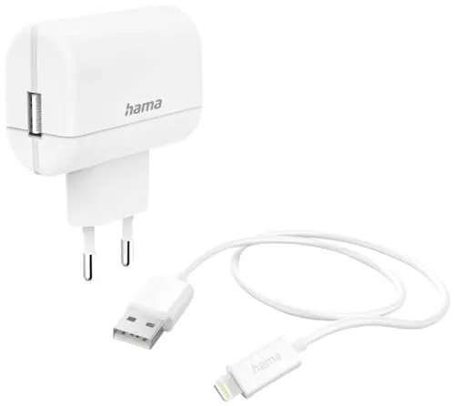 Hama Schnellladegerät mit USB-Lightning-Kabel (Apple-Lightning-Netzteil, Kabel 1 m, 12 W/5 V/2,4 A, MFI-Zertifiziert, Stromversorgung für Apple iPhone iPod Geräte) Weiß