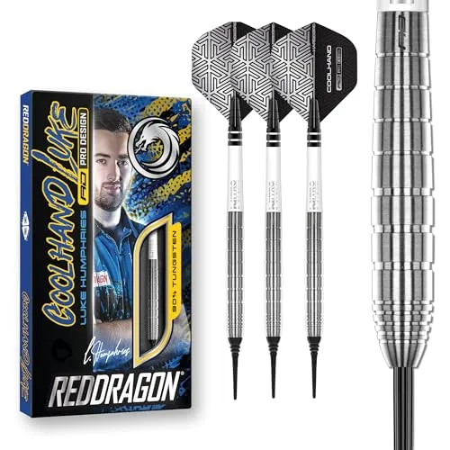 RED DRAGON Luke Humphries TX1 18 Gramm Premium Wolfram Softip Dart Set mit Flüge und Schäften
