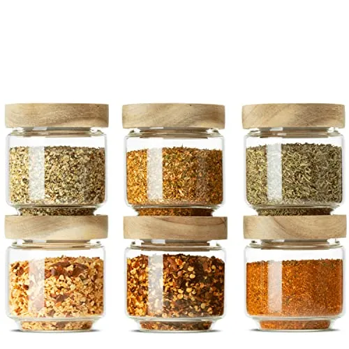 Econovo Vorratsglas Set, 6-tlg. - Stapelbar & Luftdicht - Vorratsgläser aus hitzebeständigem Borosilikatglas mit BPA-freiem Holzdeckel. Ideal zur sicheren Aufbewahrung von Lebensmitteln in verschiedenen Größen.