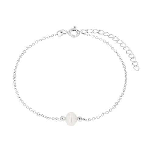 Amor Armband mit Anhänger für Damen, Sterling Silber 925, mit Süßwasserzuchtperle, 16+4 cm, silber, Geschenkidee, kommt in Schmuck Geschenk Box, 2100163