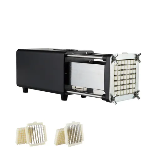 VEVOR Elektrischer Pommes-Frites-Schneider - Edelstahl Kartoffel-Gemüseschneider, leistungsstark mit 58 W und zwei Klingengrößen für perfekte Pommes, ideal für Gastronomie und Haushalte.