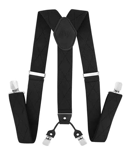 axy Hosenträger für Herren breit 3,5 cm in Y-Form mit 4 Hosenträger Clips extra stark längenverstellbar (Schwarz)