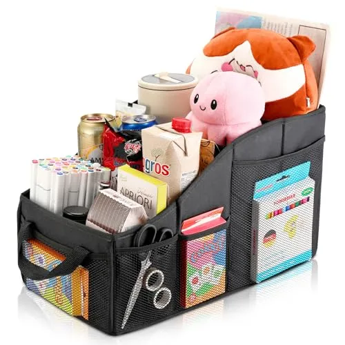 Zikenis Autositz Organizer,zusammenklappbar Rückbank,Auto Organizer Kinder Rücksitz,mit Teilung Griffen und mehreren Netztaschen,für Spielzeug Bücher Snacks (Schwarz)