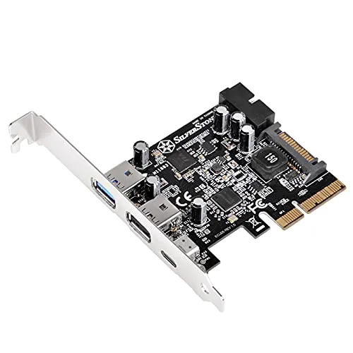 SilverStone SST-ECU05 - PCI-E Erweiterungskarte mit USB 3.1 Typ C und 3x USB 3.0, 10 Gbps Durchsatz und dedizierter Schnellladeanschluss