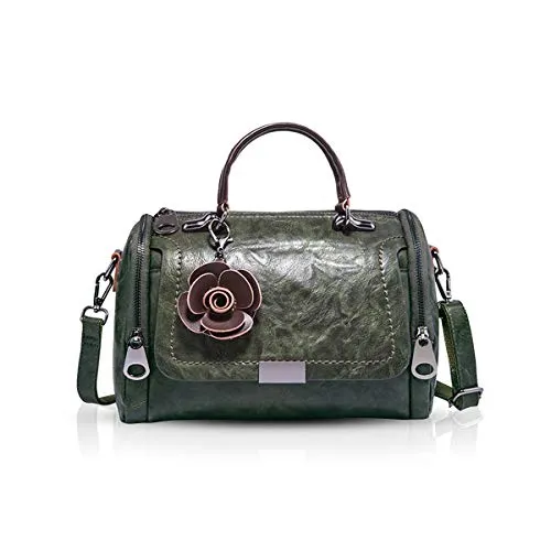 NICOLE & DORIS Damen handtaschen Frauen Retro Tasche PU Leder Schultertasche Vintage Top Griff Klein Blumen Crossbody Umhängetasche für Damen Dunkelgrün
