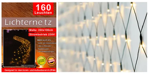 160er LED Lichterkette Warmweiß Innen Außen Lichternetz Vorhang Deko Garten