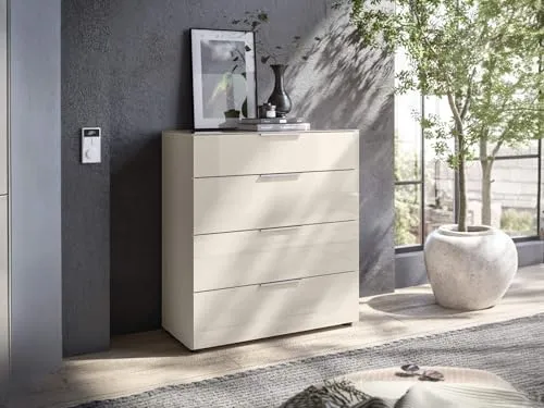 moebel-dich-auf Kommode Schubkastenkommode Trend 10, Front und Oberboden aus Glas, Metallgriffe, (BxHxT) 90 x 99 x 40 cm (Kaschmir)