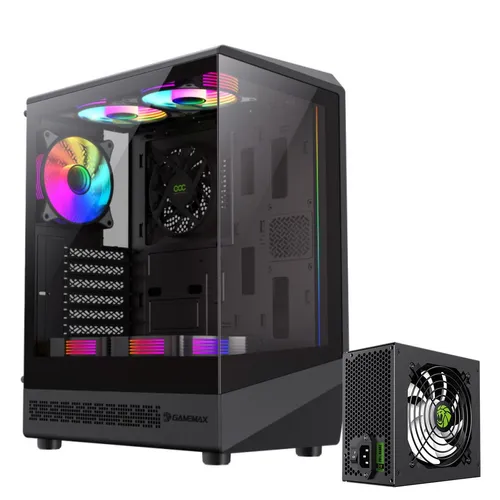 GAMEMAX Gaming-Gehäuse VISTA COC AB Midi-Tower schwarz mit 400W Netzteil