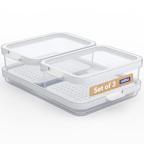 Rotho Cauma Kühlschrank Organizer Set – 3 praktische Vorratsdosen - Ordnung im Kühlschrank leicht gemacht: Das Set enthält drei stapelbare, BPA-freie Aufbewahrungsdosen mit abnehmbaren Deckeln für eine übersichtliche Lagerung von Lebensmitteln.