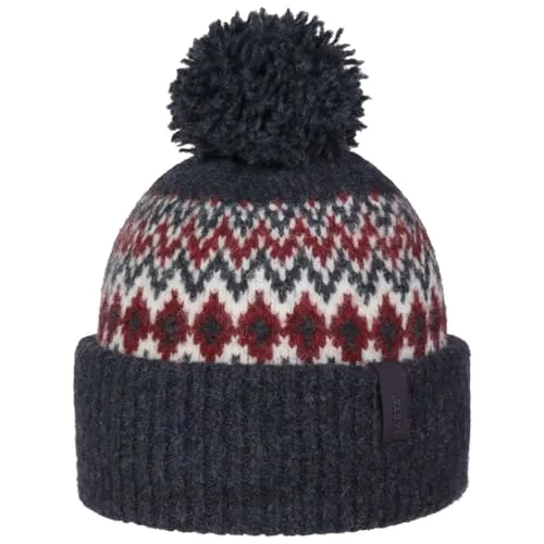 Barts Nakarah Beanie navy (03) - Damen Mütze aus 58% recyceltem Polyester, umweltfreundlich und warm mit trendigem Bommel und Winterprint, ideal für stilbewusste Wanderer und Bergsportler.